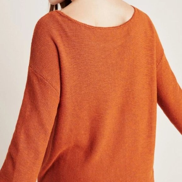 Anthropologie Mayfield Linen Sweater Rust Orange Small Boho Fall Pullover - Picture 3 of 10